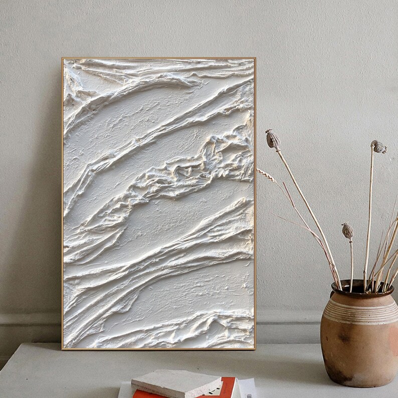 Original 3D White Texture Abstract Painting White Texture Wall Etsy