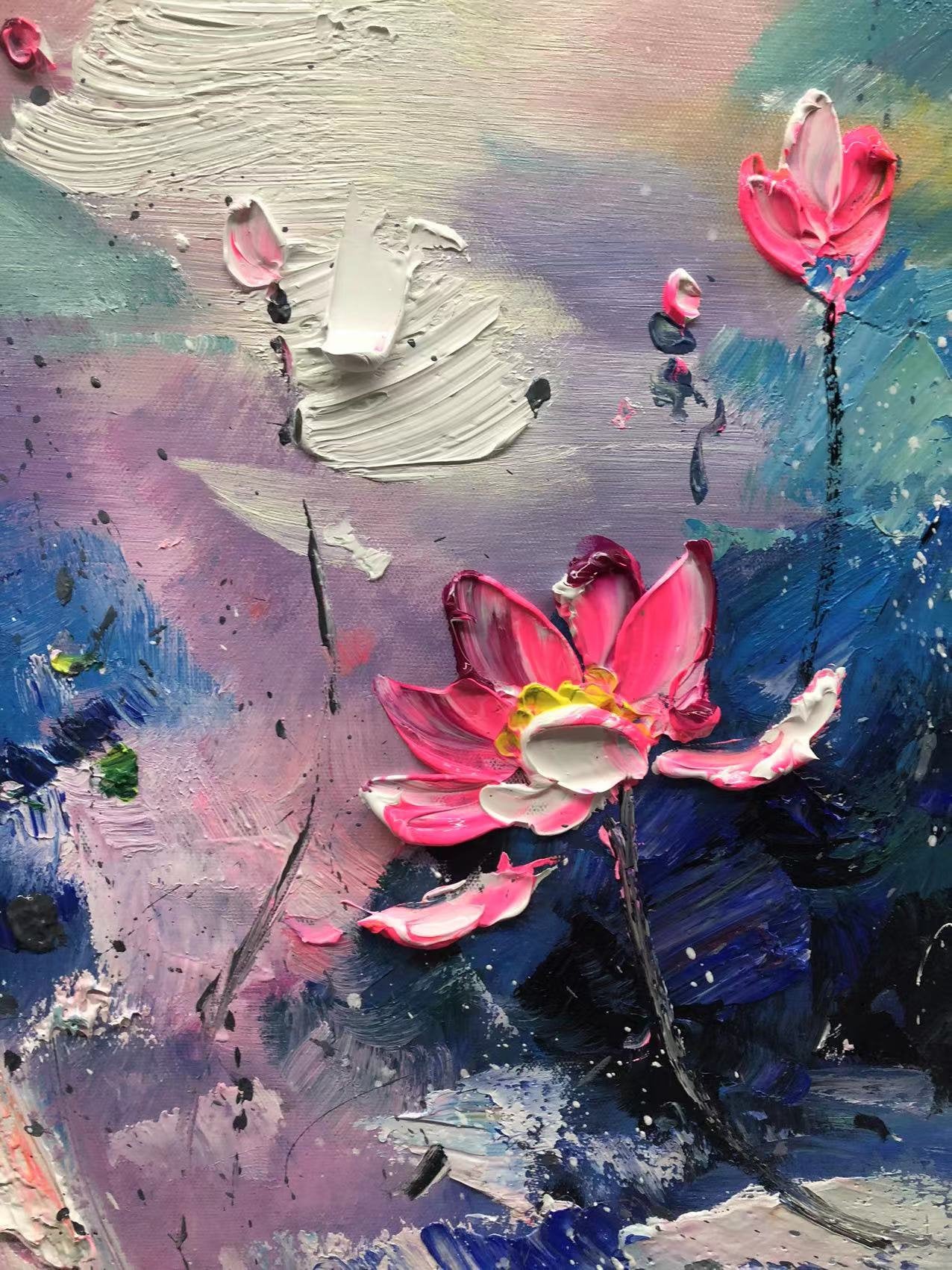 蓮の絵 大きな蓮の風景画 抽象画 蓮の抽象画 壁アート モダンアクリル