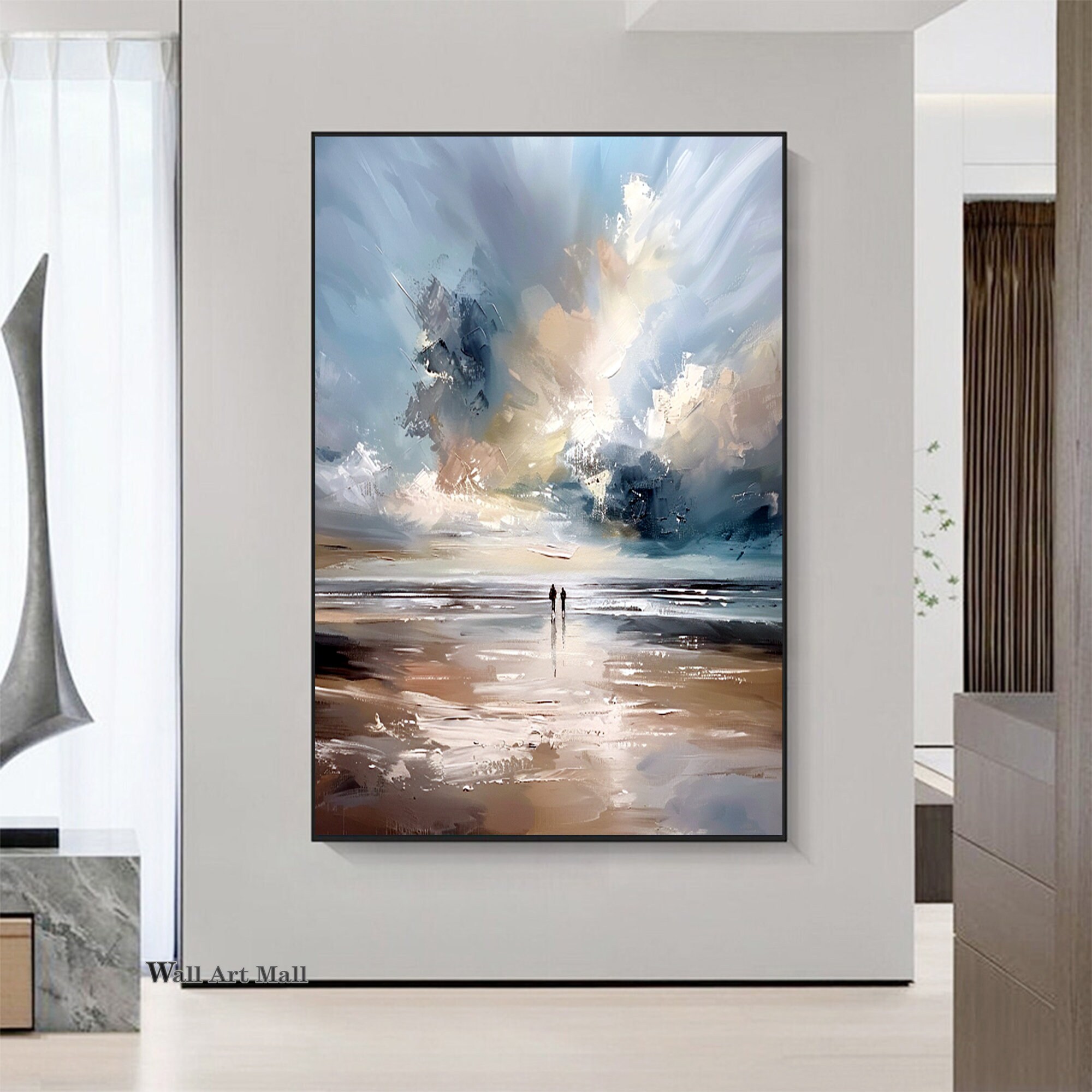 Extra Large Abstract Ocean Sunset Canvas Painting Blue and Brown ...