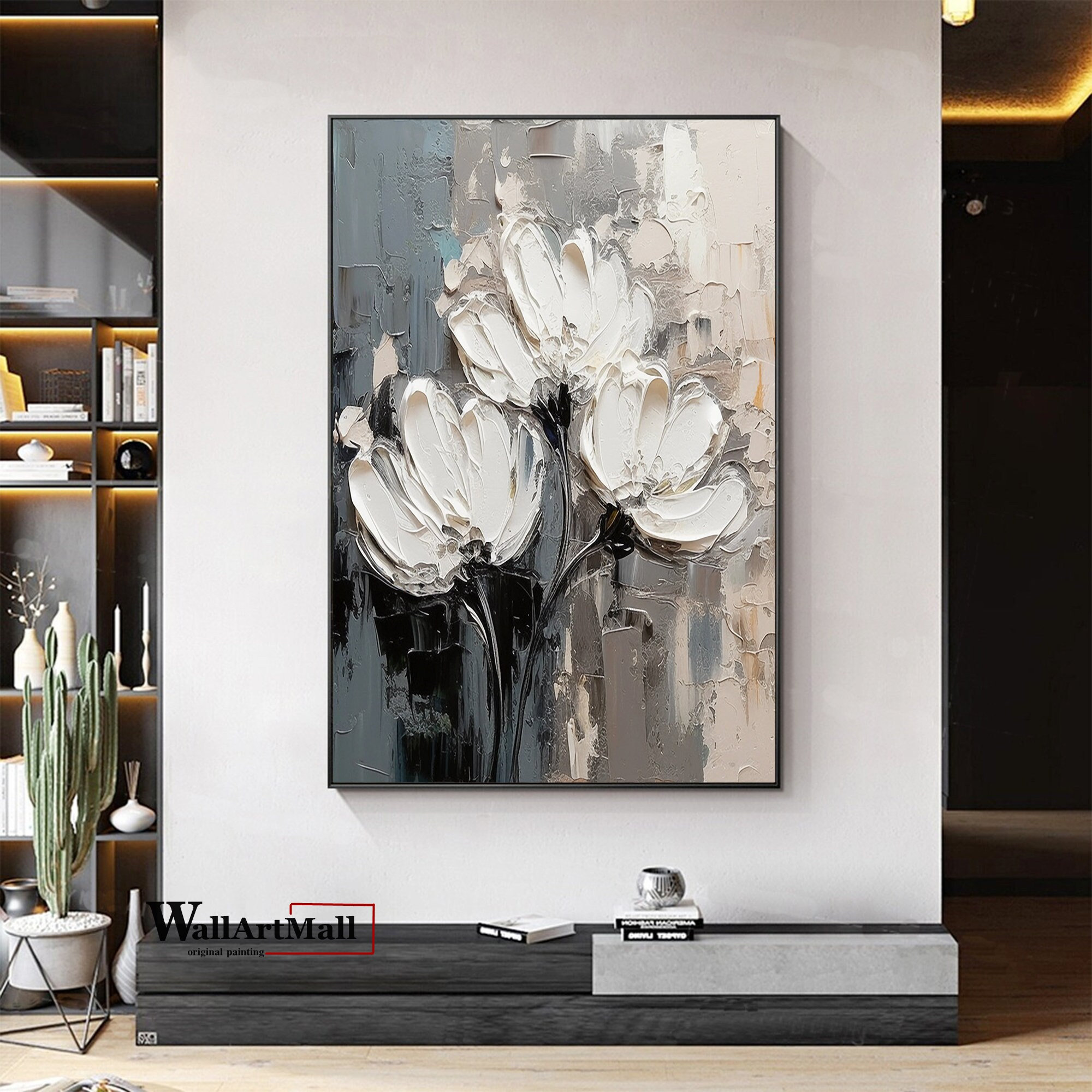 ZHUOYA Grote moderne abstracte witte bloemen canvas muurkunst poster