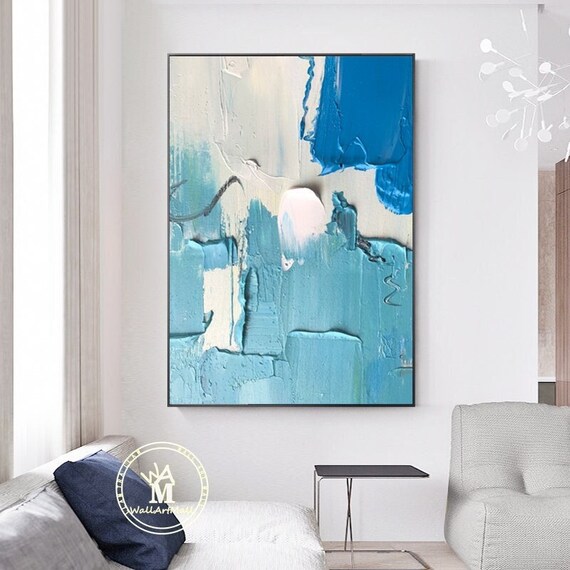 Light Blue Abstract Painting Large Acrylic Abstract Painting Etsy