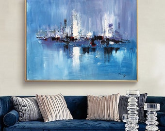 Large Blue Abstract Wall Art Blue Abstract Texture Painting Minimalist Abstract Texture Painting Ocean Landscape Painting Modern Acrylic Art