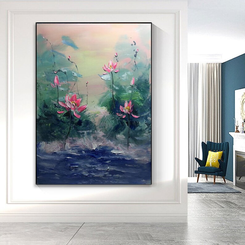 Lotus Flower Painting Large Lotus Flower Abstract Painting Etsy