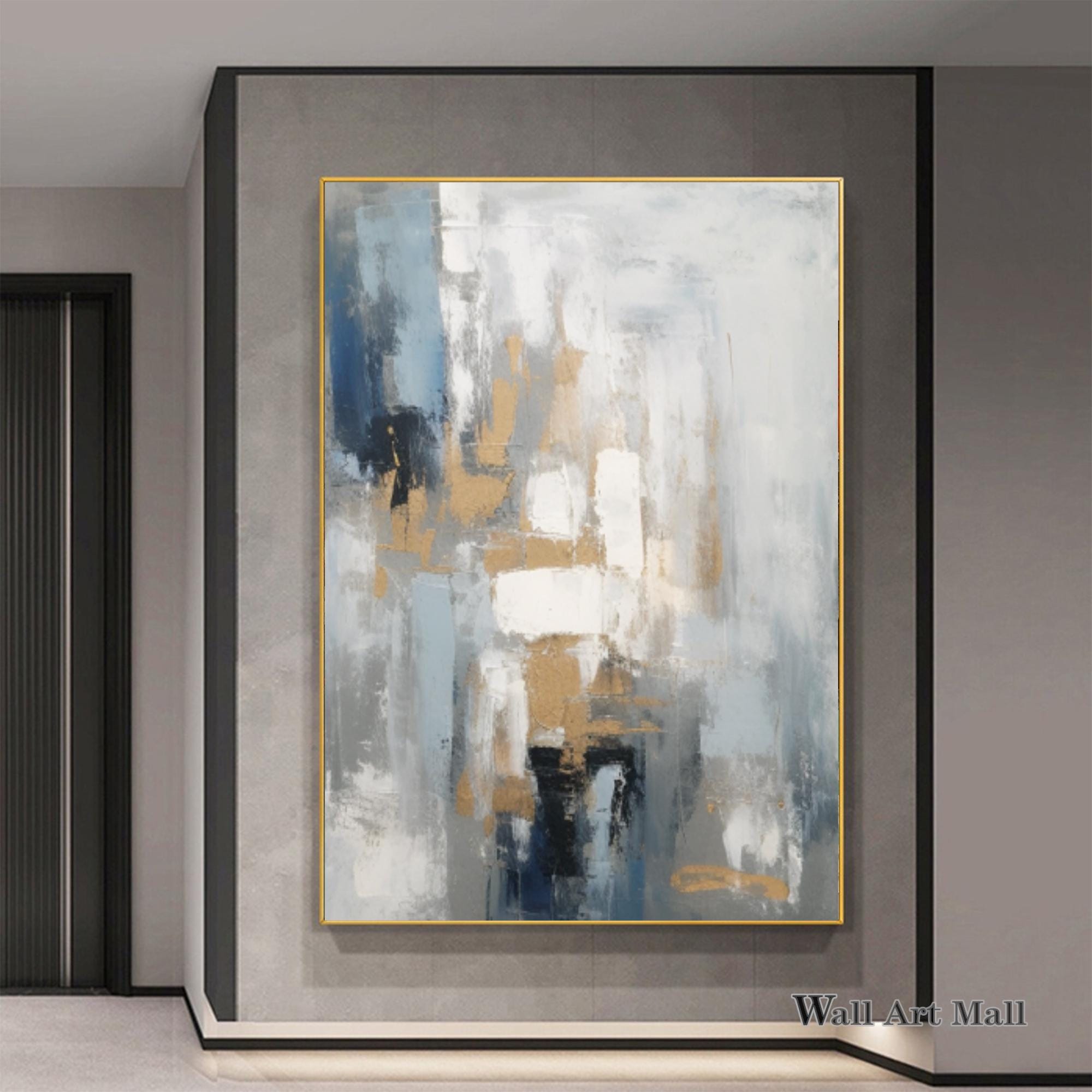 青とグレーの抽象画 青の抽象画 壁アート グレーの抽象画 キャンバス画