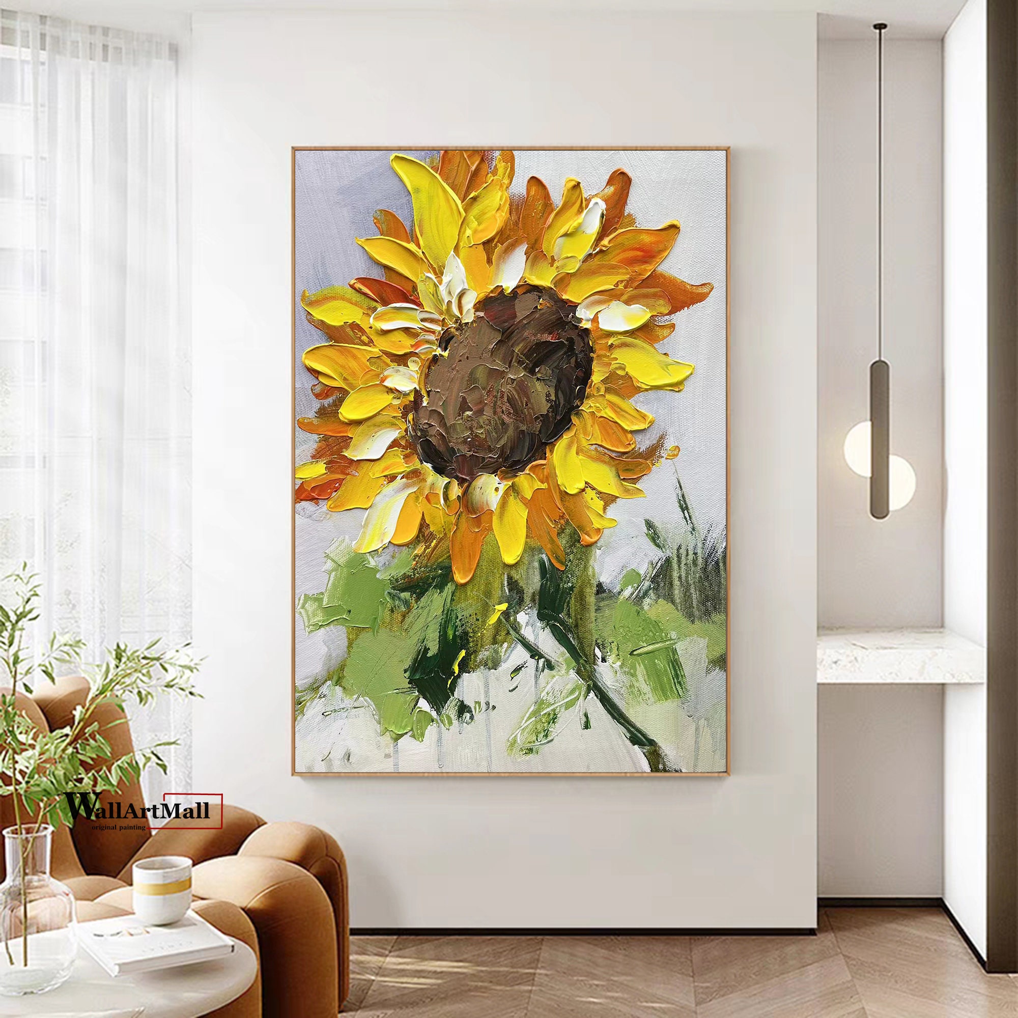 ［レア］唯一無二 手作業転写アート イラスト キャンバス インテリア 絵画 大きなひまわりのテクスチャキャンバス絵画抽象的なオリジナルのモダン
