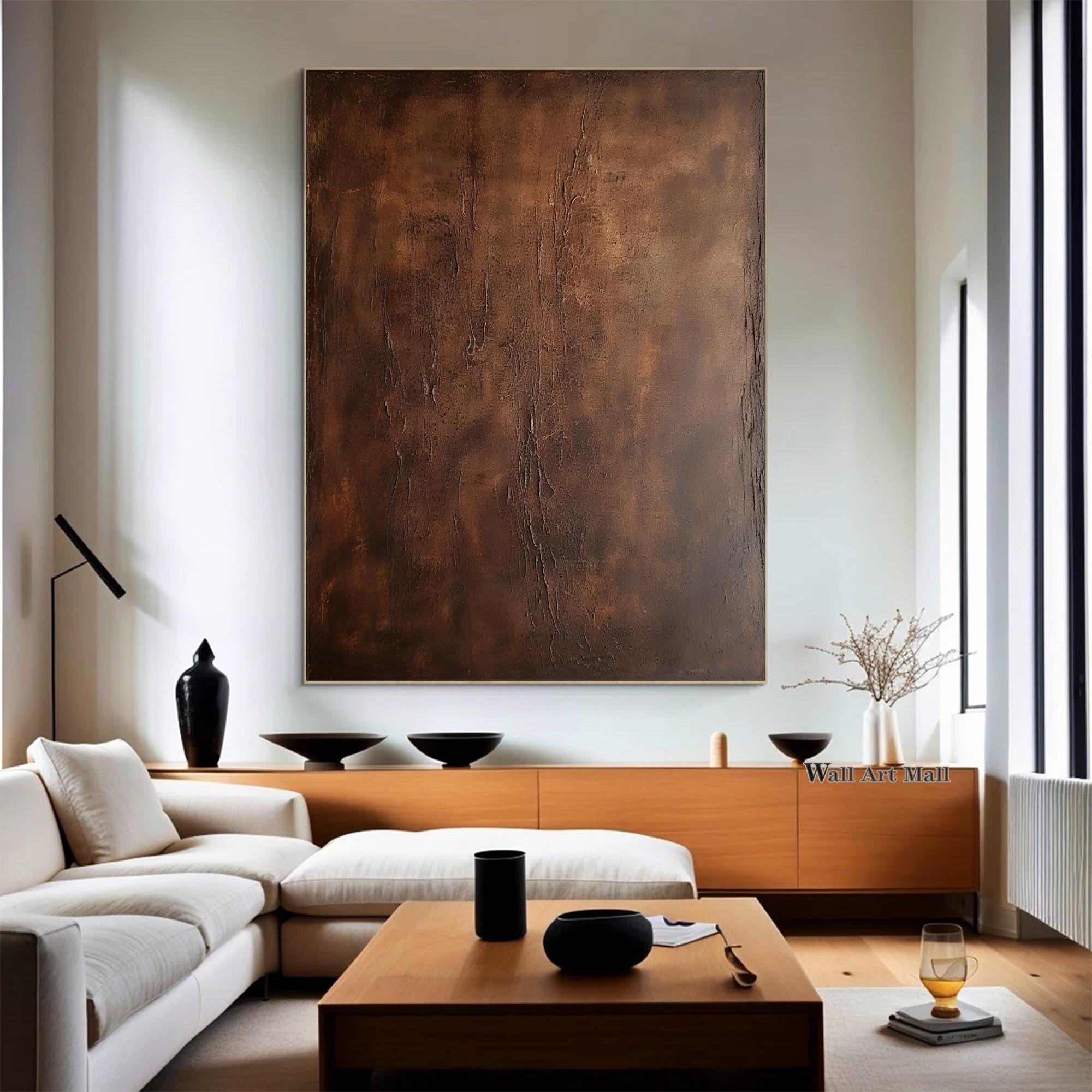 Large Abstract Black and Brown Minimalist Painting Modern Brown Canvas ...