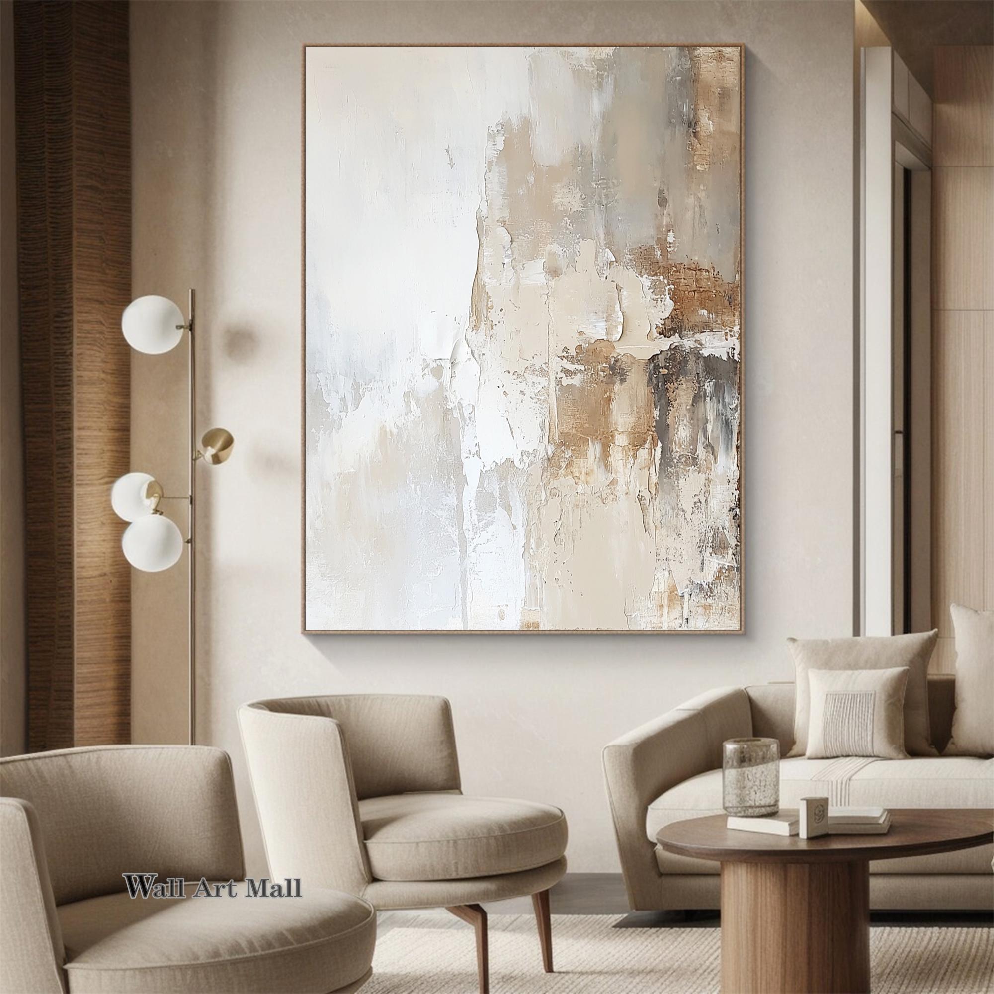 Large Beige Textured Abstract Painting Beige and Brown Minimalist ...