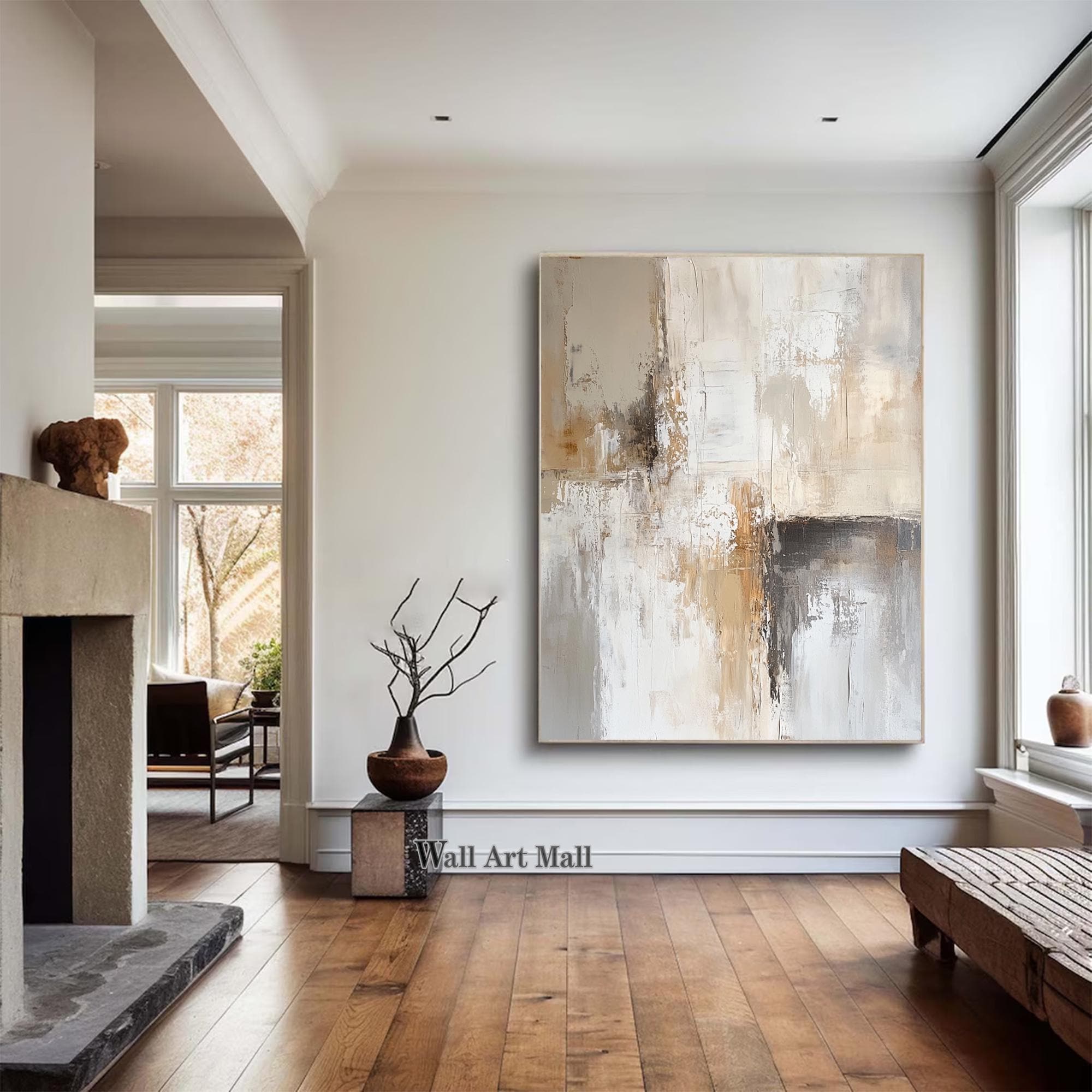 Large Gray and Beige Abstract Painting Gray Abstract Wall Art Beige ...