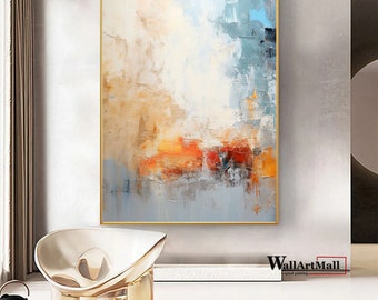 大きなカラフルな抽象画 モダンな青とオレンジの抽象画 壁アート