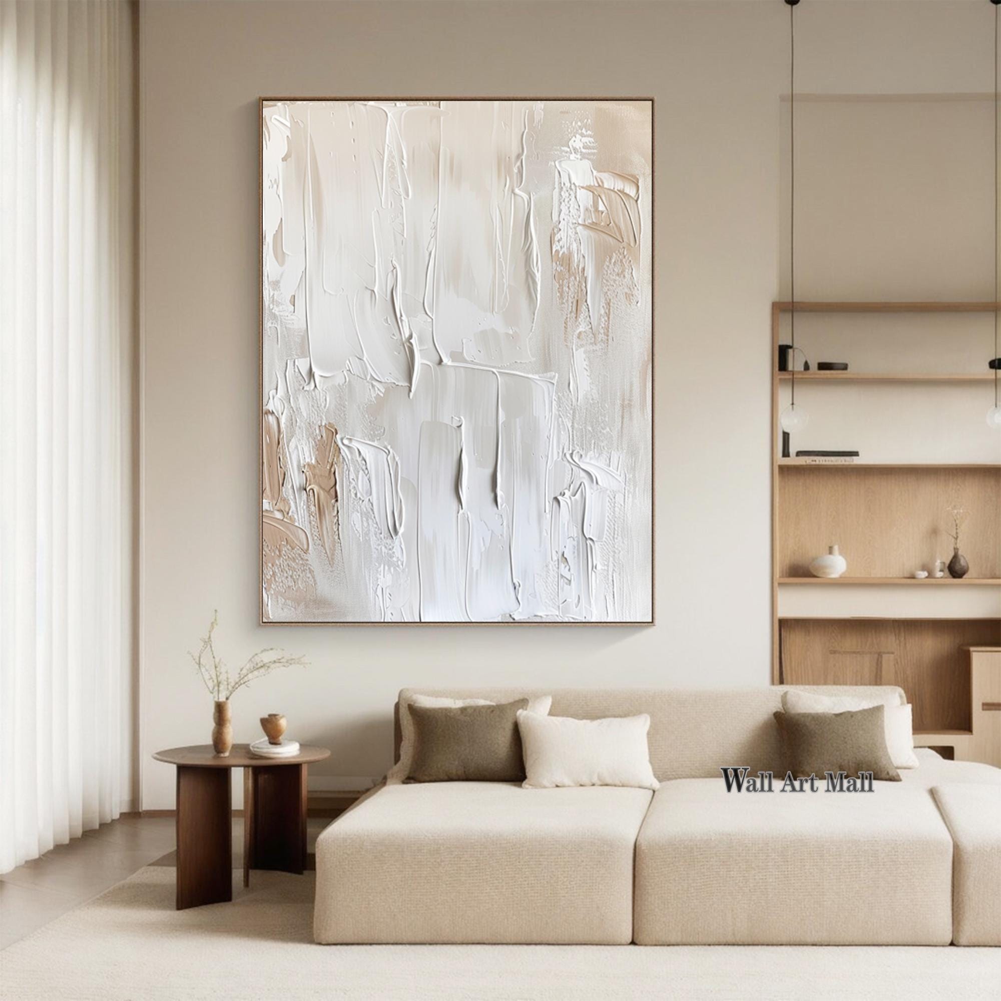 Picture of White Textured Wall Art Large 3D White Textured Painting Light Brown ...