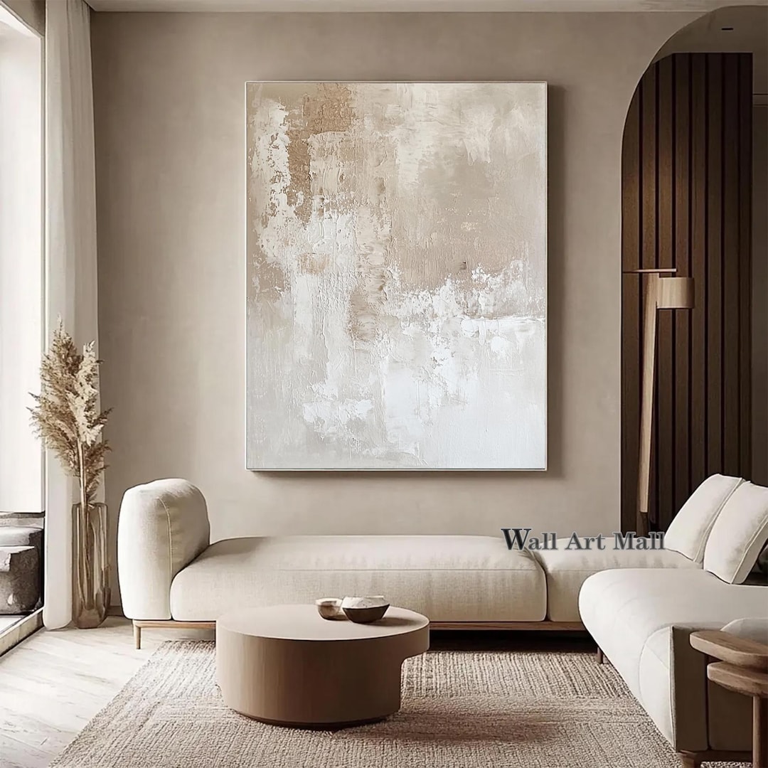 Cream White Minimalist Abstract Painting Large Beige Textured Canvas ...