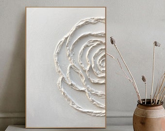 Large White Texture Wall Art White 3D Minimalist Painting Large White Flower Painting Modern Abstract Painting White Minimalist Painting