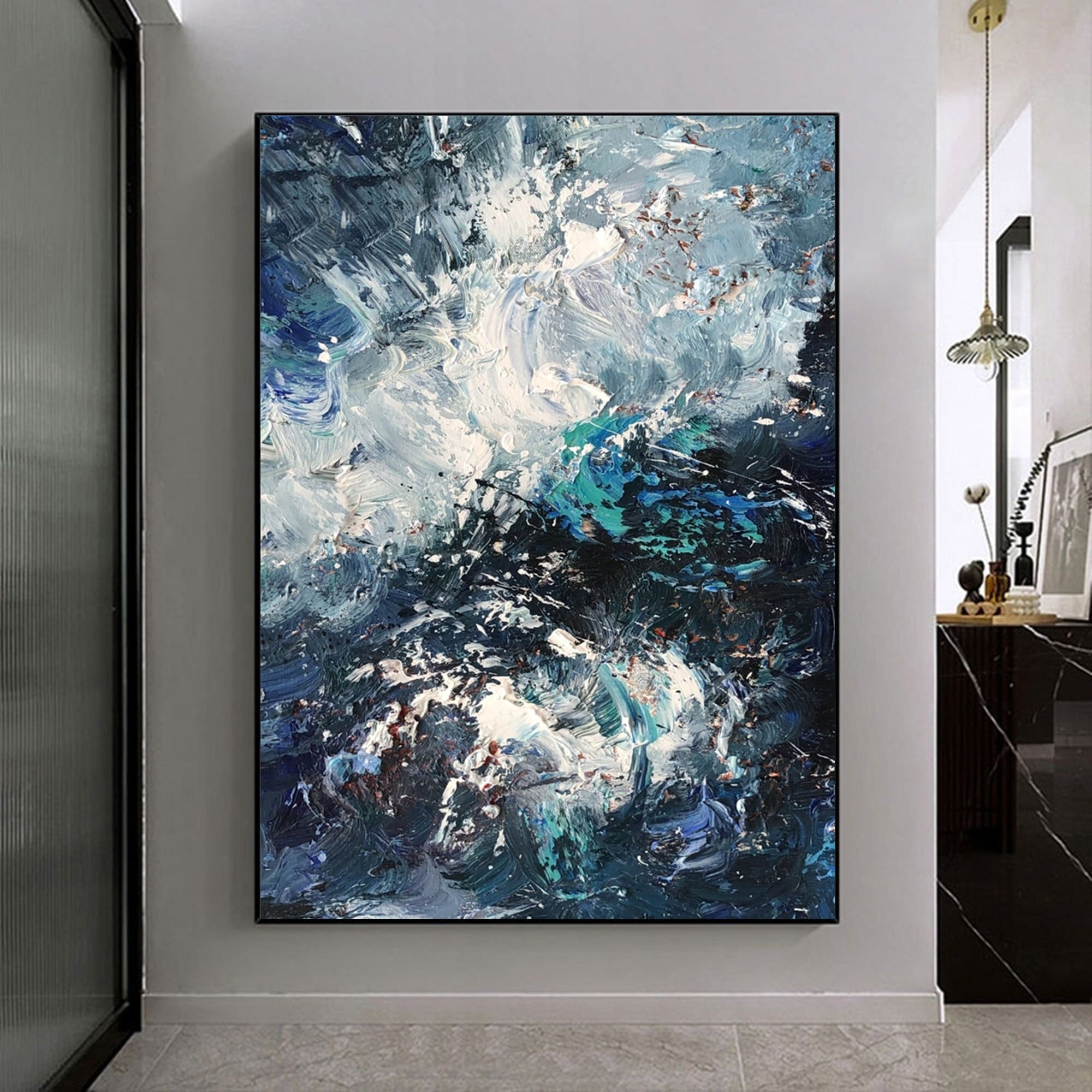 抽象画  溢れ出る青 原画】抽象画 雨の音 I 227×158mm（SMサイズ） 絵画 La couleur