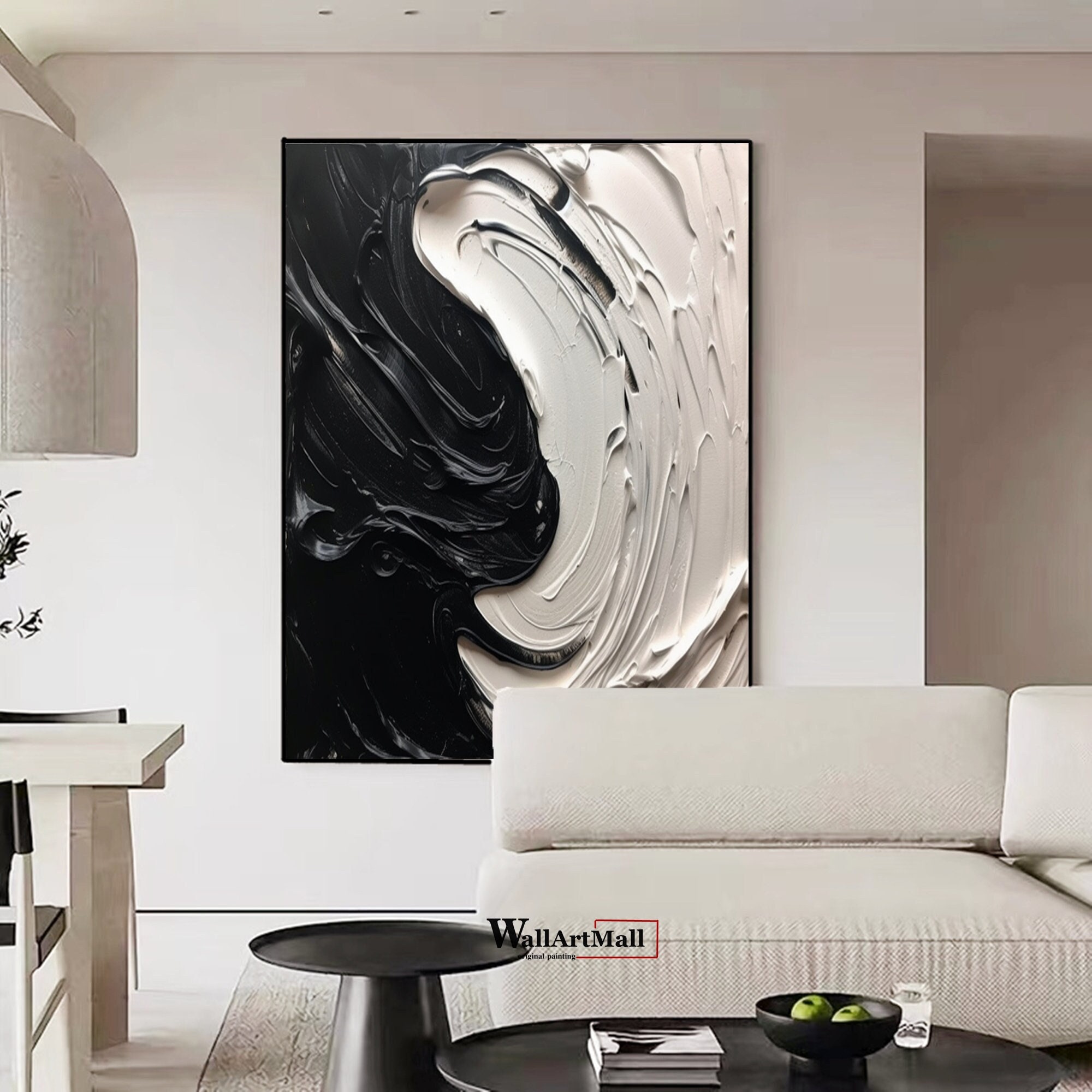 Black 3D Texture Wall Art Large Black and White Texture Painting Black ...