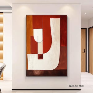 Red Orange Geometric Abstract Painting Large Minimalist Color Block ...