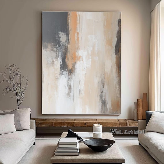 Beige Wabi-Sabi Wall Art Beige and Brown Abstract Painting Neutral Beige Minimalist Geometric Painting Gray Textured Wall Art Bedroom Art