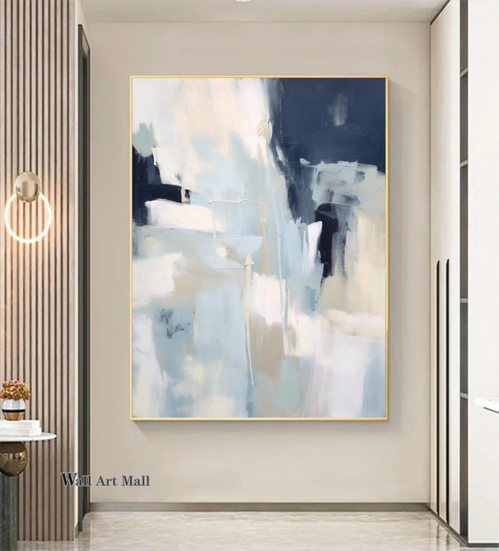Large Blue Wall Art Abstract Blue and Yellow Textured Canvas Art Modern ...