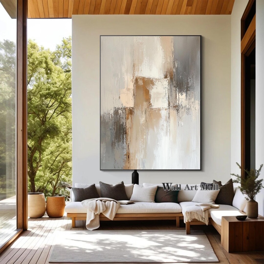 Large Minimalist Beige and Grey Abstract Painting Grey Texture Wall Art ...