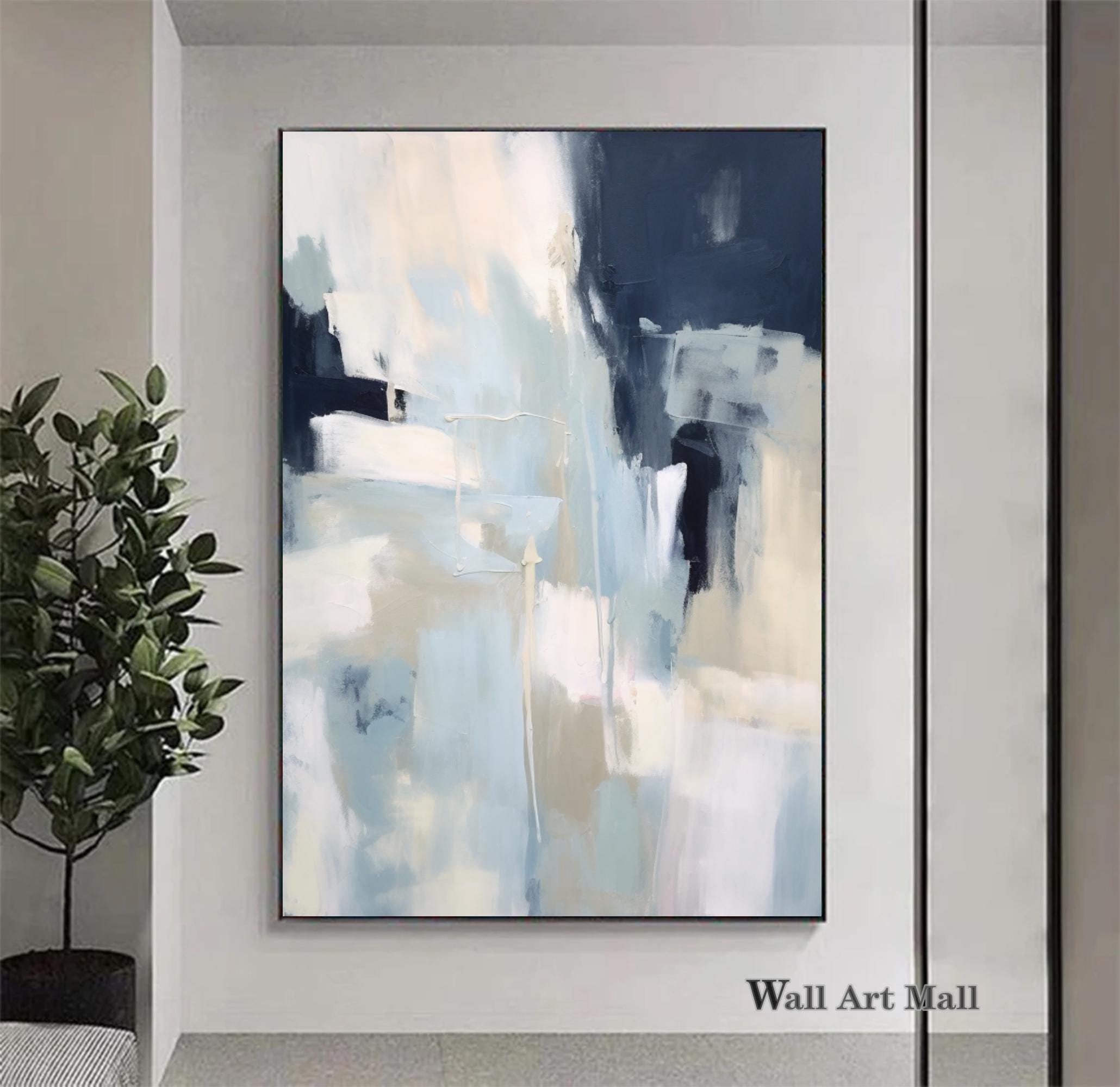 Large Blue Wall Art Abstract Blue and Yellow Textured Canvas Art Modern ...