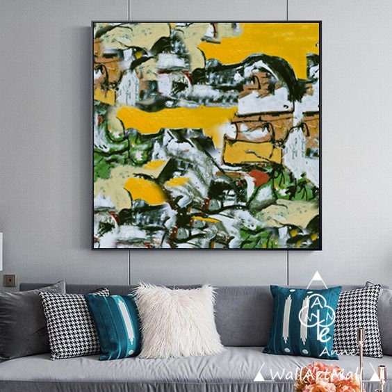 Yellow abstract canvas painting large abstract oil painting | Etsy