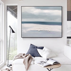 Blue and White Abstract Texture Painting Ocean Abstract Art Light Blue Ocean Abstract Painting White Painting Modern Abstract Bedroom Art image 5