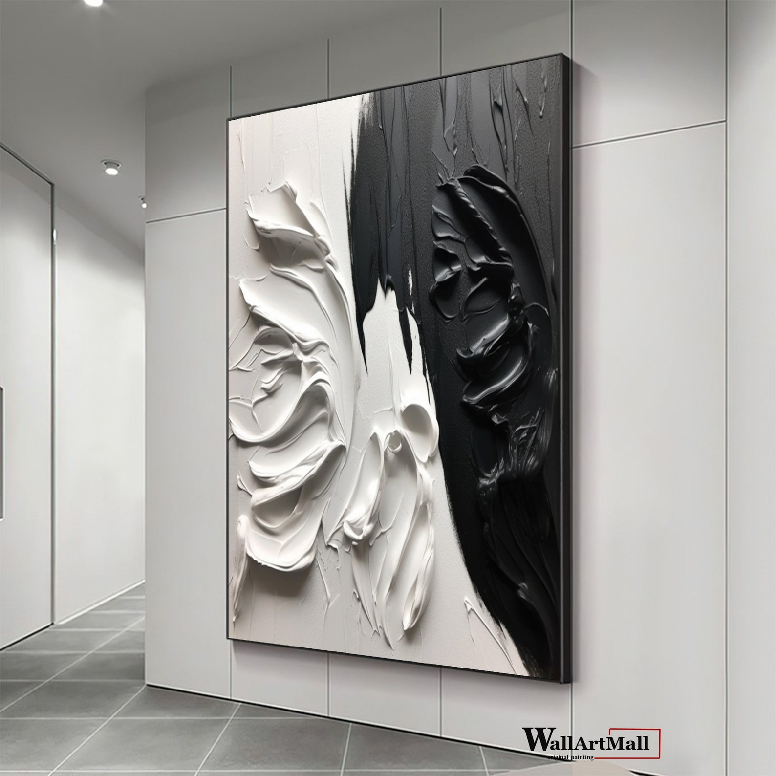 White 3D Textured Wall Art Large Black and White Textured Painting ...