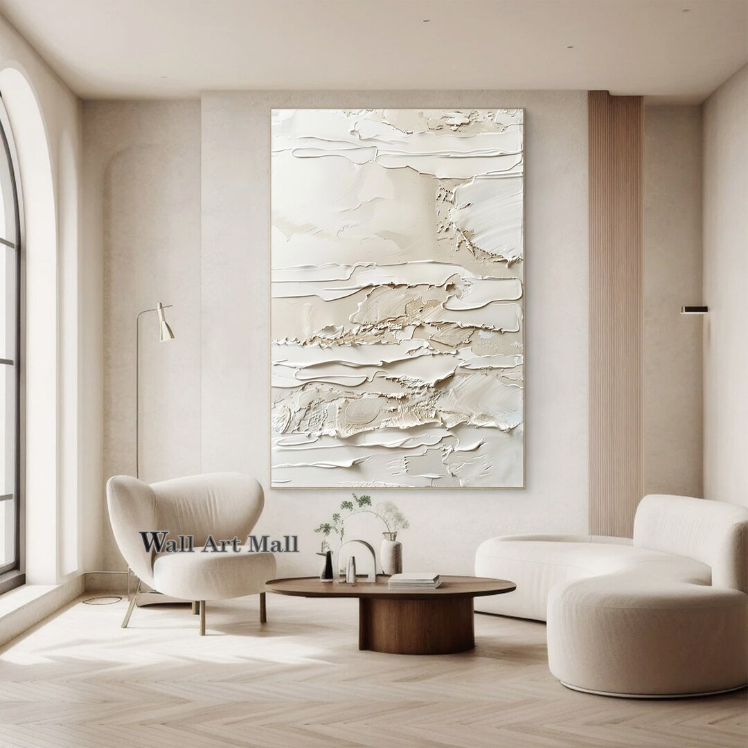 Beige and White Abstract Canvas Painting Large Minimalist Beige Canvas ...