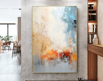 大きなカラフルな抽象画 モダンな青とオレンジの抽象画 壁アート