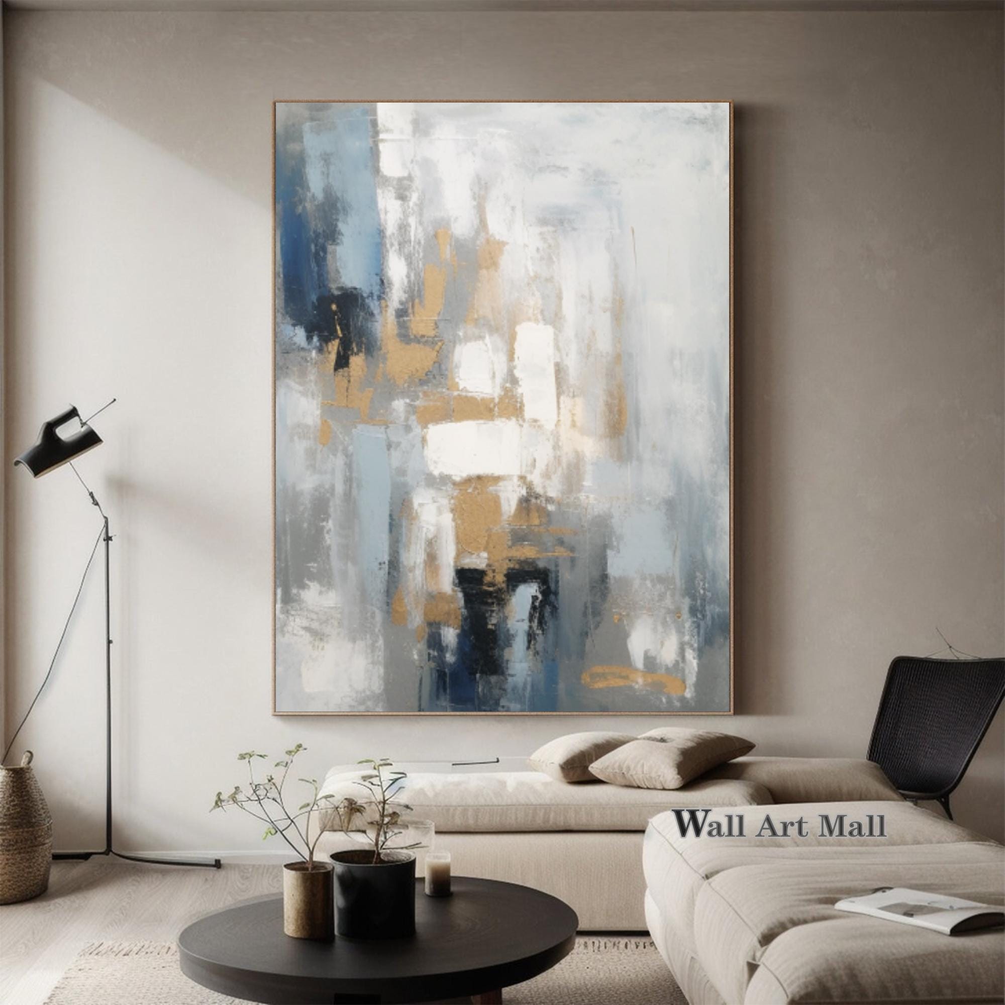 青とグレーの抽象画 青の抽象画 壁アート グレーの抽象画 キャンバス画