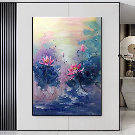 蓮の絵 大きな蓮の風景画 抽象画 蓮の抽象画 壁アート モダンアクリル