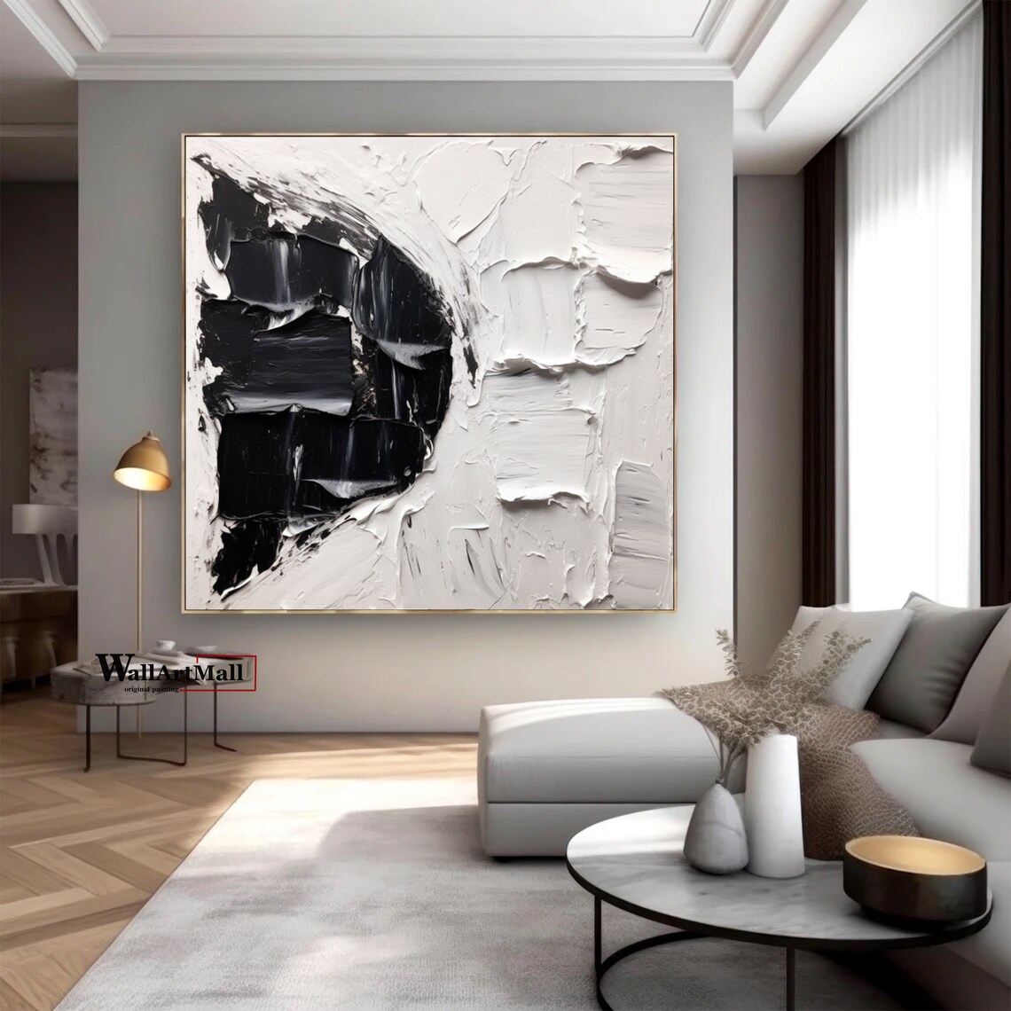 Large Black and White Wall Art Black 3D Texture Art White Texture Wall ...