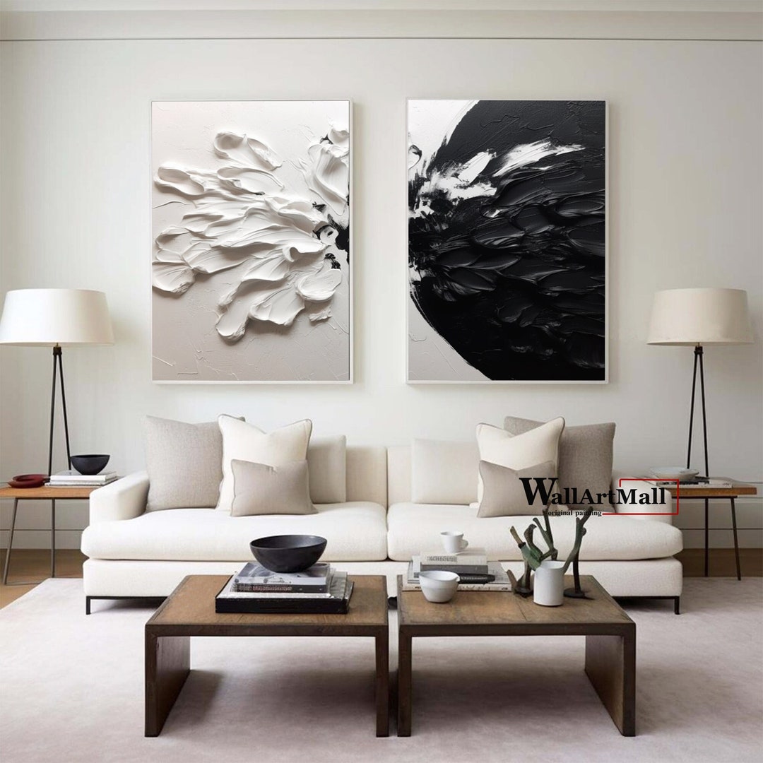 Large Black and White Texture Wall Art Black and White Abstract ...