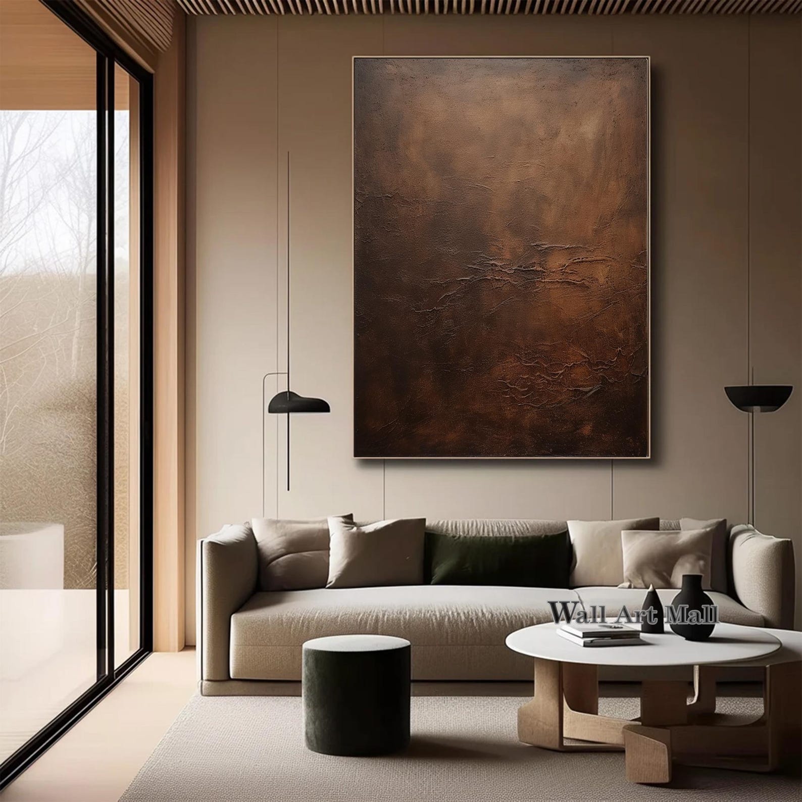 Large Abstract Black and Brown Minimalist Painting Modern Brown Canvas ...