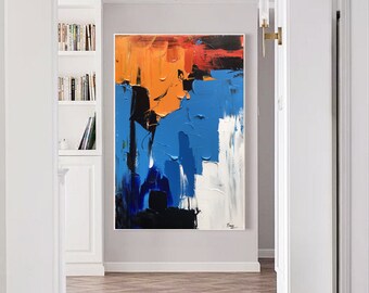 アクリル抽象画 オレンジと青のスプラッター 約73cm x 118cm アクリル抽象画 オレンジと青のスプラッター 約73cm x 118cm 【公式通販】
