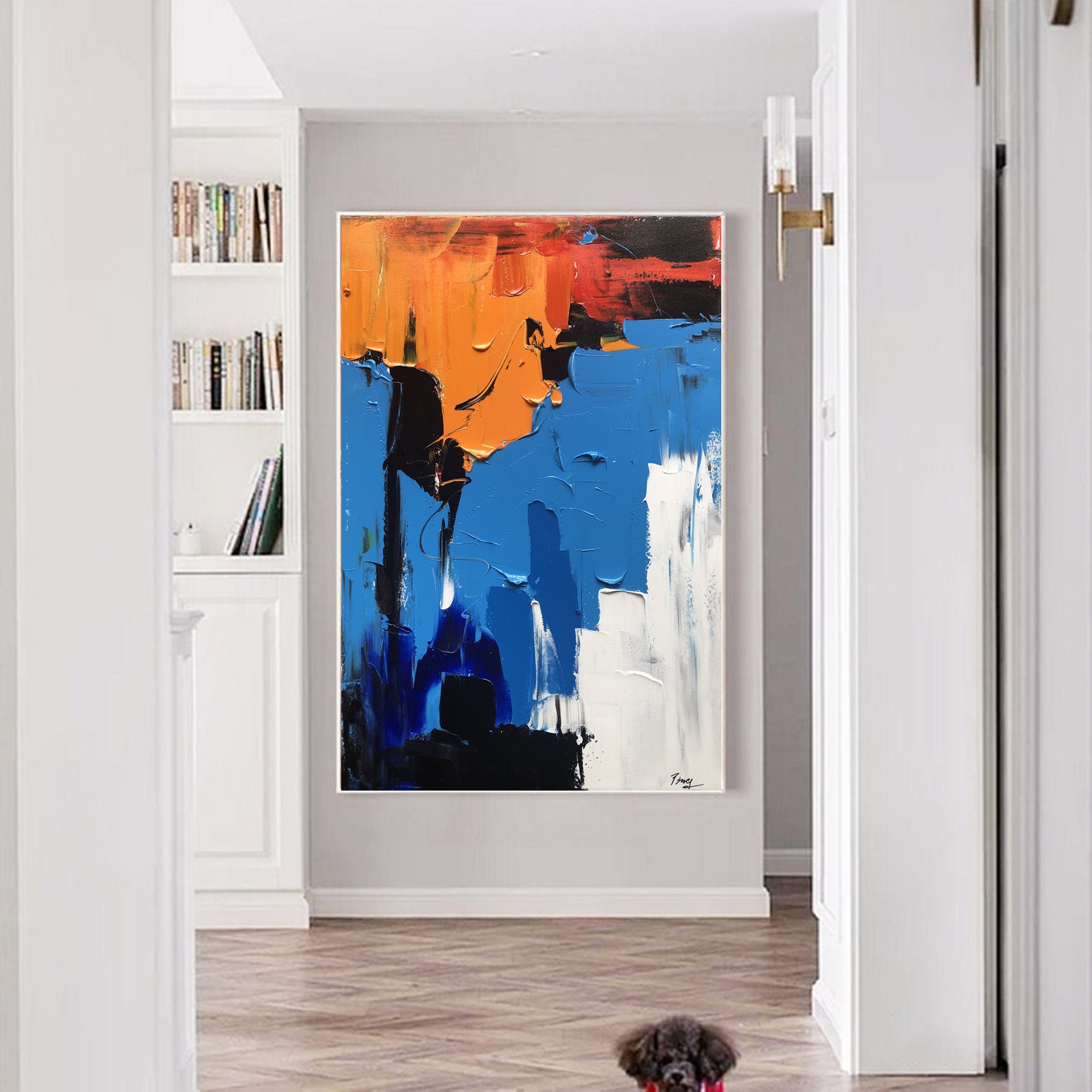 抽象アクリル画 青とオレンジ 抽象アクリル画 青とオレンジ 青とオレンジのアクリル抽象画