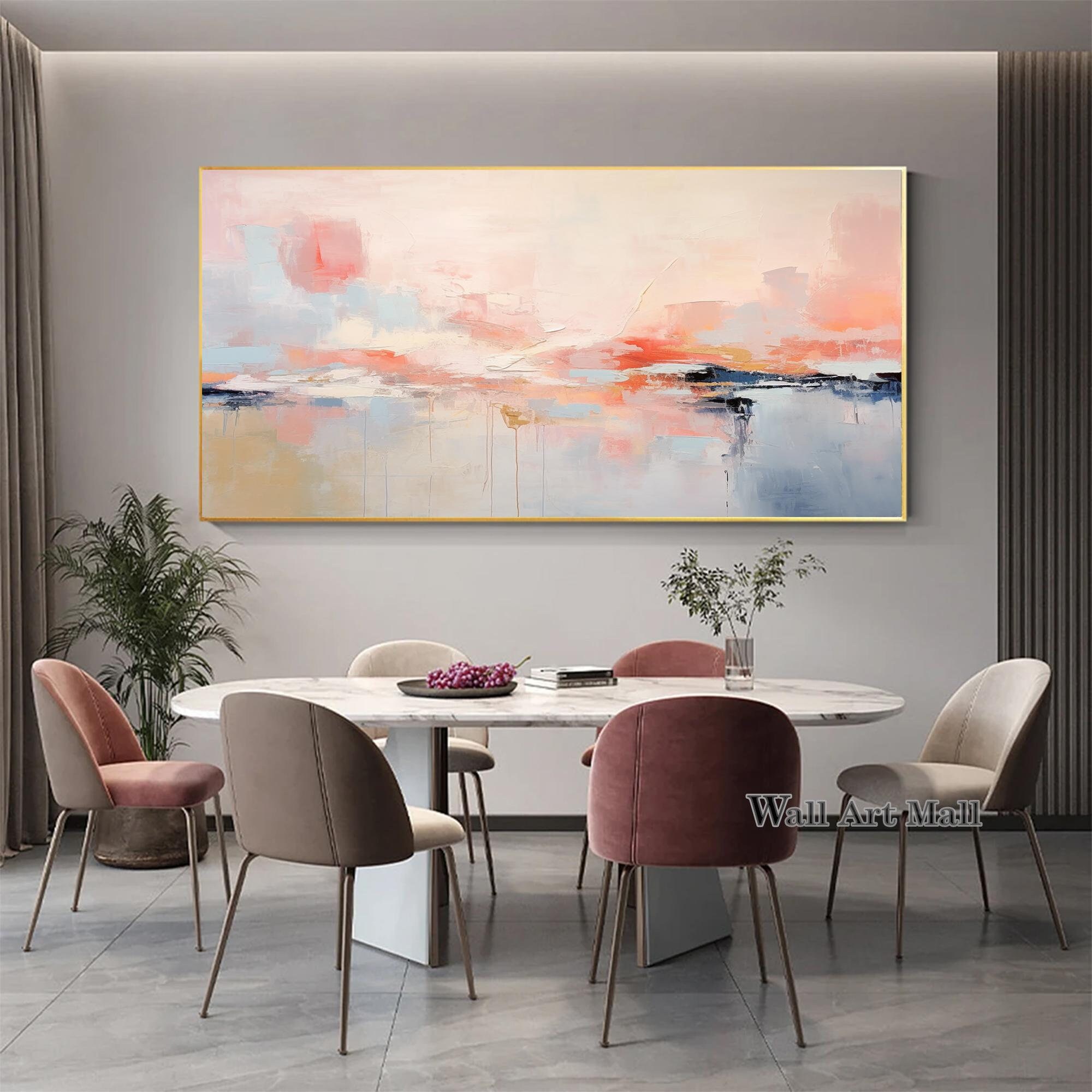 ピンクとブルーの抽象画 オリジナルの抽象画 壁アート ブルーアクリル