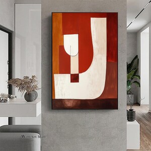 Red Orange Geometric Abstract Painting Large Minimalist Color Block ...