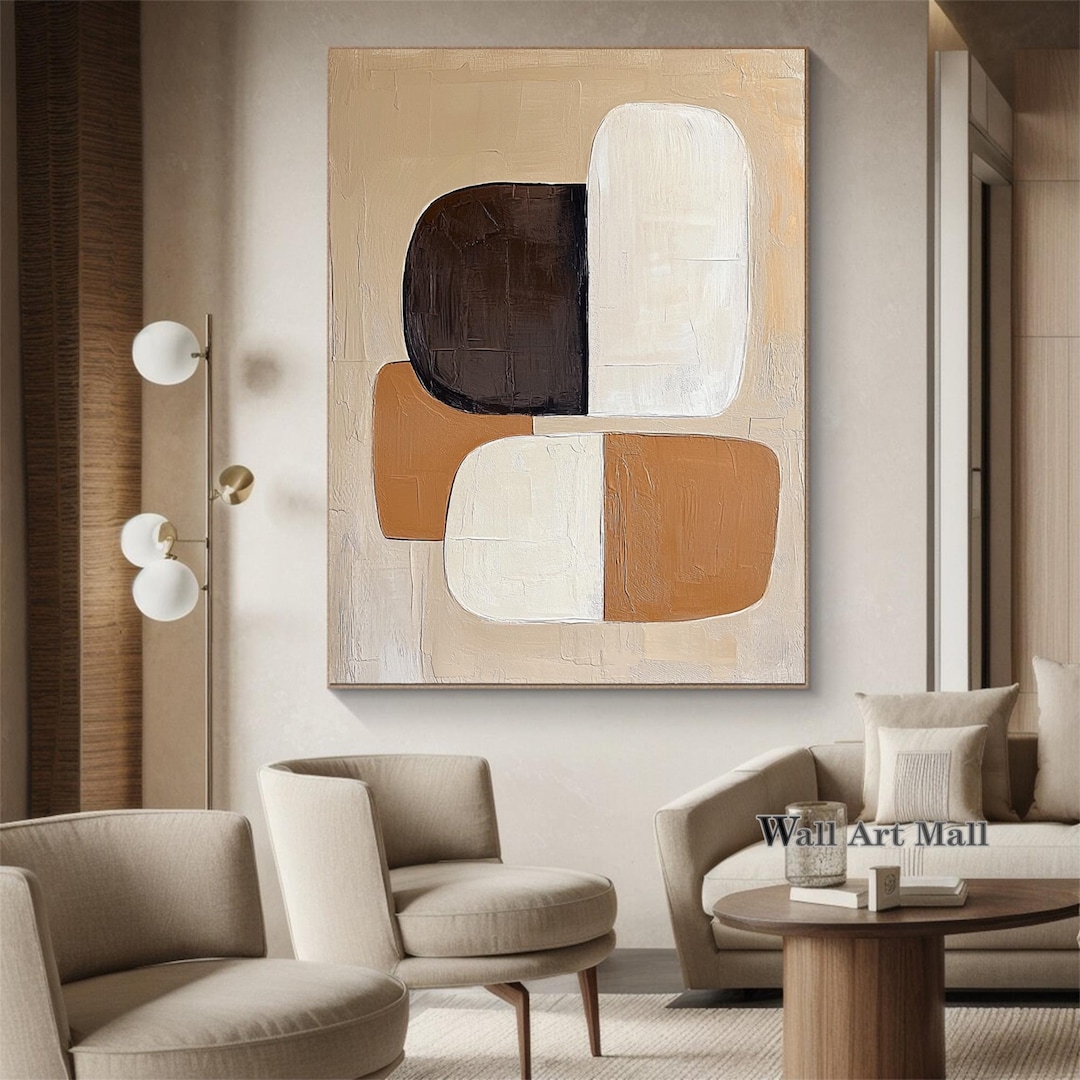 Brown and Beige Abstract Wall Art Beige and Brown Minimalist Painting ...