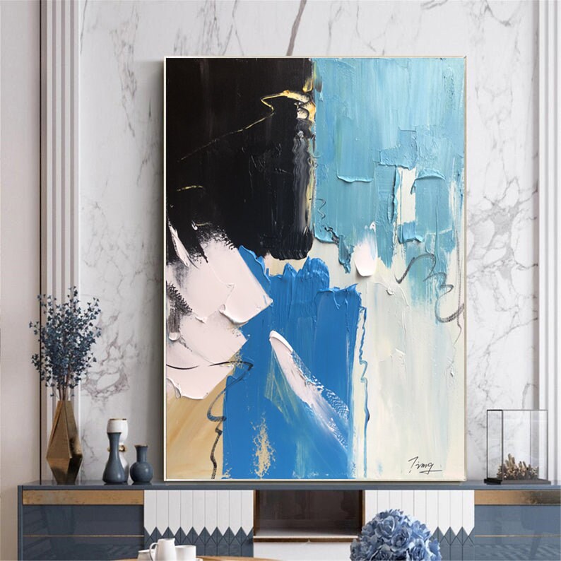 Light blue oil painting original blue abstract painting Etsy