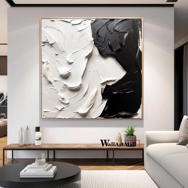 Large Black and White Abstract Wall Art Black 3D Texture Painting Black ...