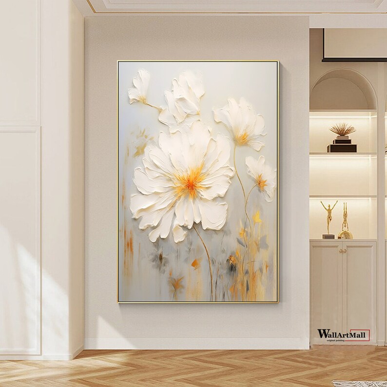 Large White Flowers Oil Painting Canvas Original 3D Textured Etsy