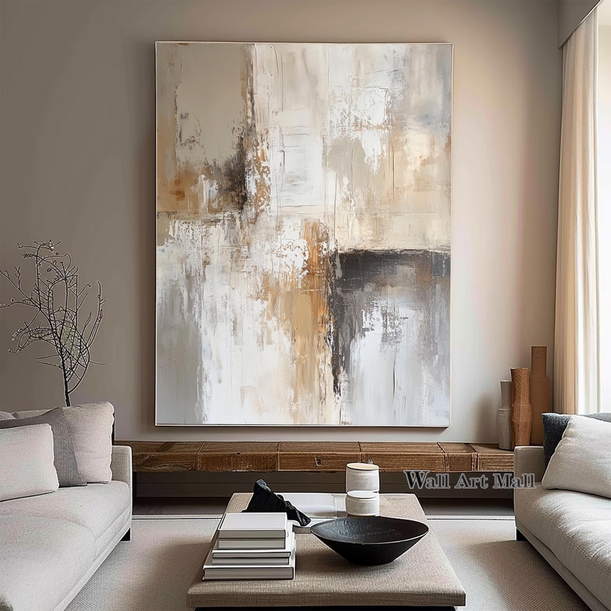Large Gray and Beige Abstract Painting Gray Abstract Wall Art Beige ...