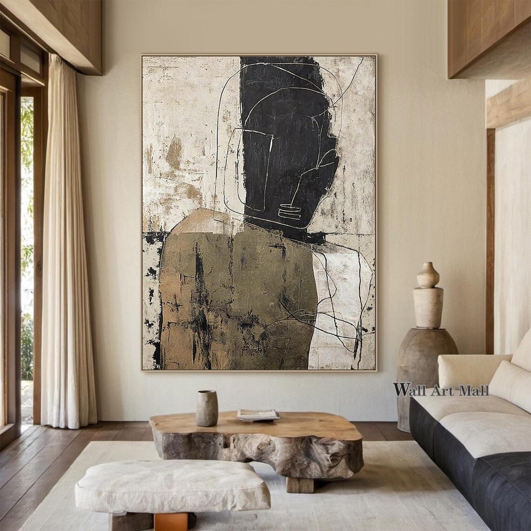 Large Neutral Abstract Textured Painting Brown and Beige Minimalist ...