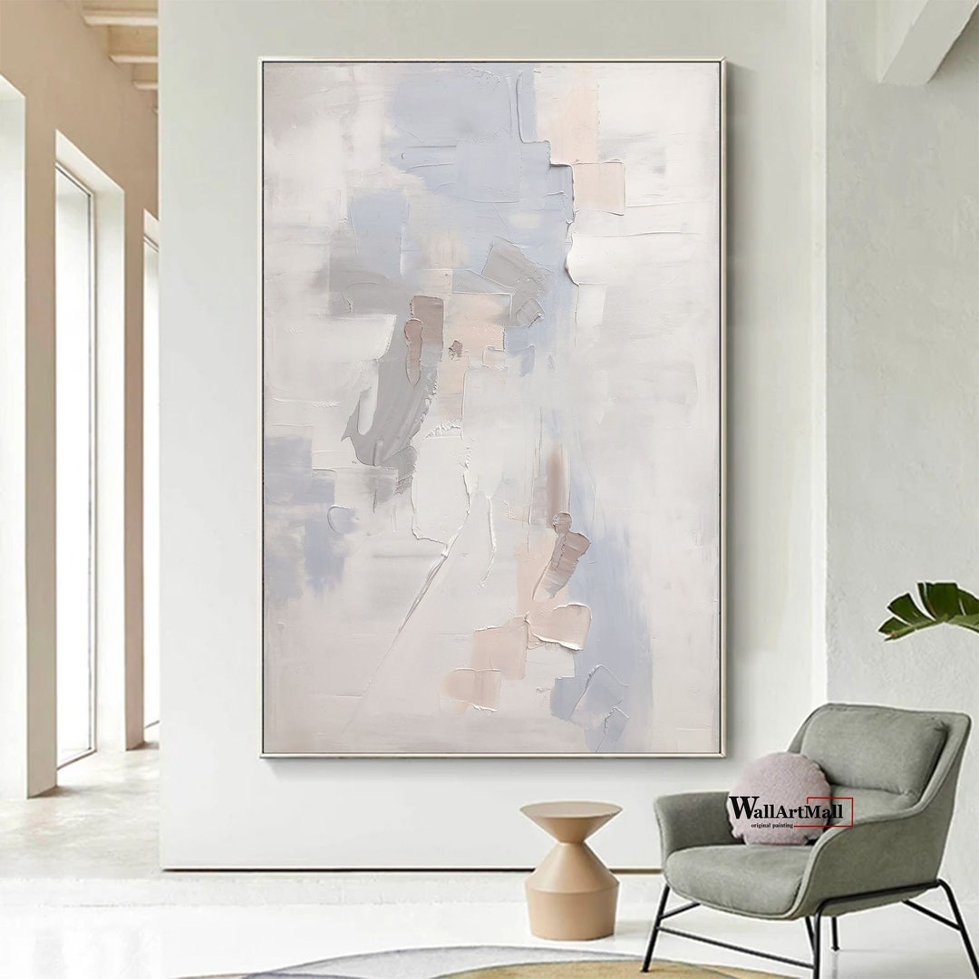 Large Beige Minimalist Abstract Painting Grey Abstract Wall Art Blue ...