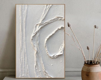 White 3D Texture Abstract Wall Art White Canvas Abstract Painting Large White Minimalist Art Modern Abstract Art Living Room Decor Art