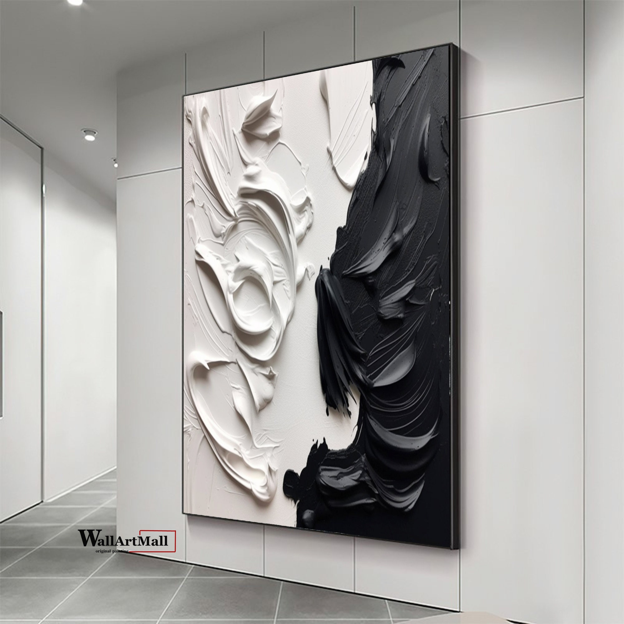 Large Black and White Abstract Texture Painting White 3D Texture ...