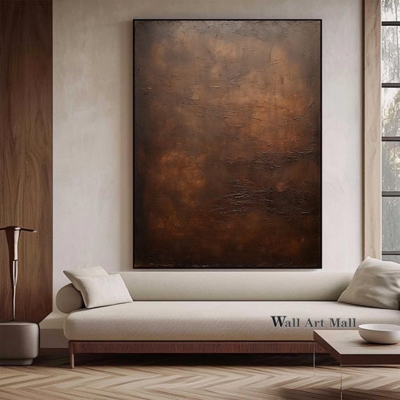 Large Brown Abstract Painting Original Black and Brown Minimalist Wall Art Oversized Textured Canvas Art  Wabi-Sabi Painting Home Decor Art