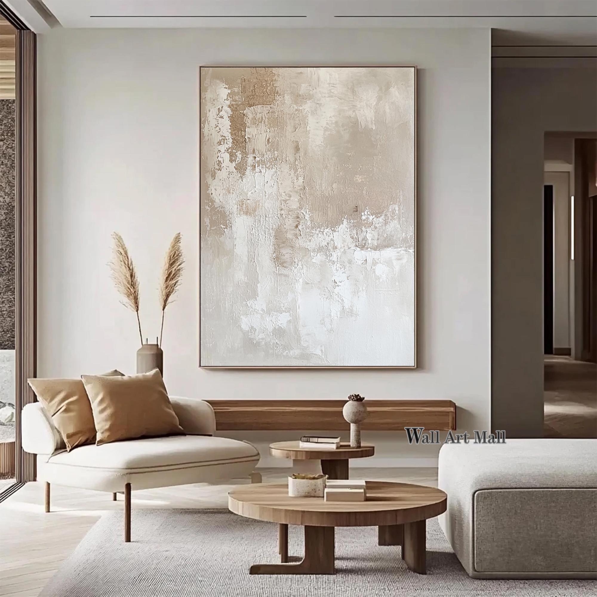 Cream White Minimalist Abstract Painting Large Beige Textured Canvas ...