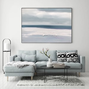 Blue and White Abstract Texture Painting Ocean Abstract Art Light Blue Ocean Abstract Painting White Painting Modern Abstract Bedroom Art image 3