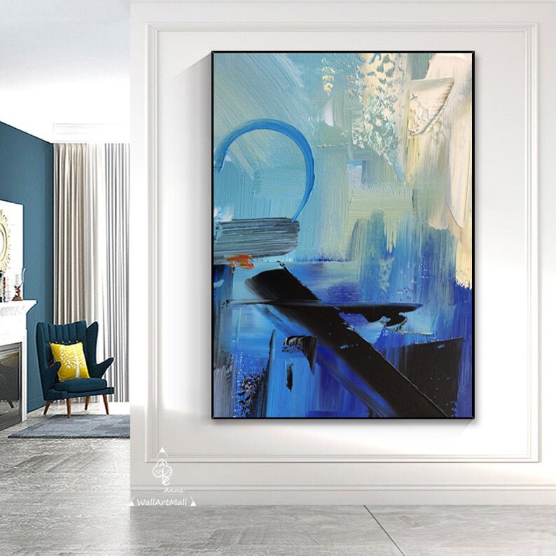 Large abstract painting dark blue abstract painting thick | Etsy